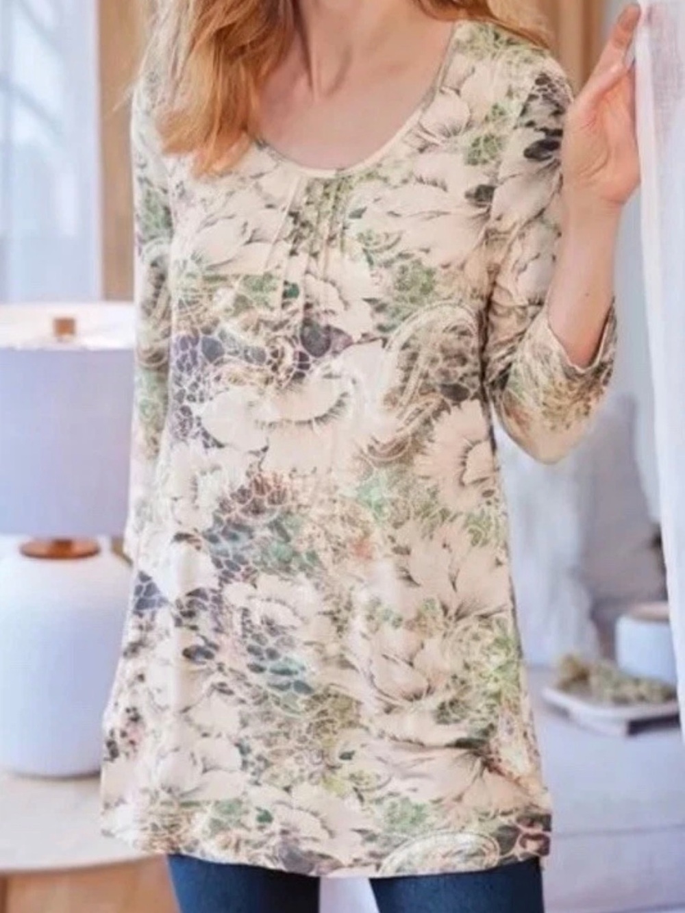 Soft Surroundings Peyton Tunic Top Fleur Animal Print Safari Stretch Size XS NWT